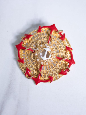 Vintage Red, Gold, And White Anchor Brooch
