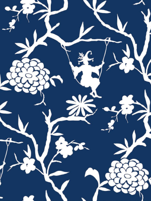 Chinoiserie Silhouette Peel-and-stick Wallpaper In Navy By Nextwall