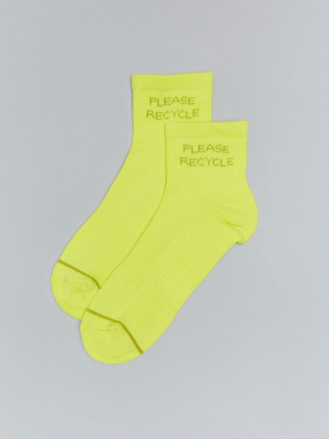 Neon Please Recycle Quarter Crew Sock