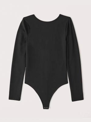 Long-sleeve Seamless Open-back Bodysuit