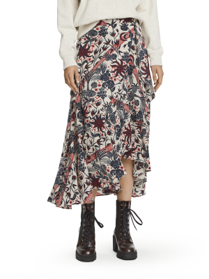 Floral Print Warp Around Midi Skirt