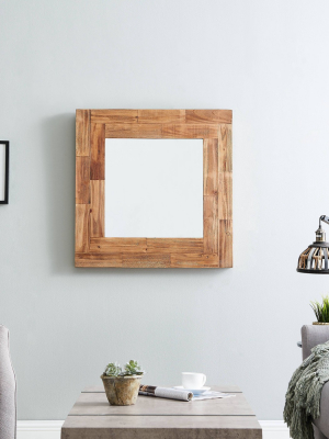 31.5" Square Wall Mirror Distressed Slatted Wood - Danya B.