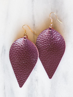 Leather Leaf Earrings-burgundy
