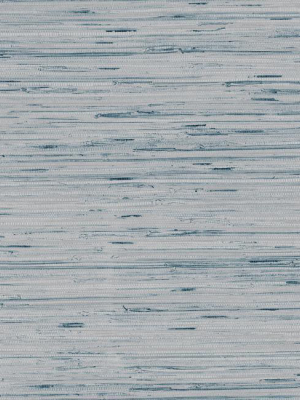 Lustrous Faux Grasscloth Wallpaper In Soft Blue And Metallic By York Wallcoverings