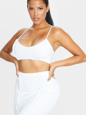 Shape White Mesh Binding Detail Crop Top