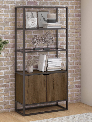 64.13" 5 Shelf Anthropology Bookshelf With Doors Rustic Brown - Bush Furniture