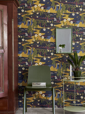 Magisk Navy Oasis Wallpaper From The Wonderland Collection By Brewster Home Fashions