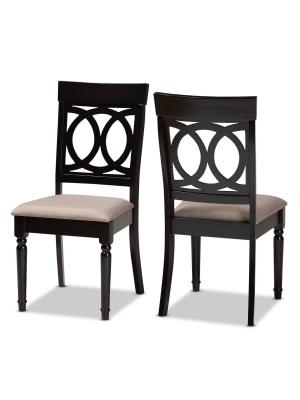 2pc Lucie Fabric Upholstered Wood Dining Chair Set Sand/dark Brown - Baxton Studio