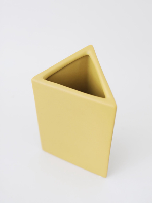 Afloral Ceramic Geometric Triangle Vase In Honey Yellow- 8.5"