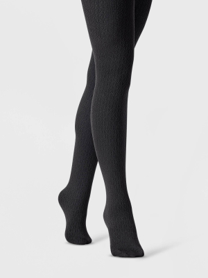 Women's Diamond Textured Fleece Lined Tights - A New Day™ Black