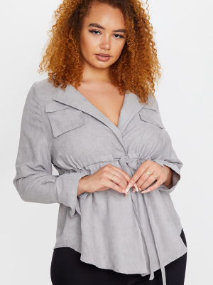 Plus Grey Faux Suede Cargo Ruched Waist Shirt