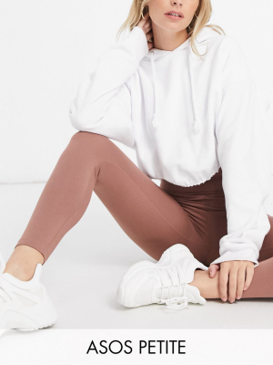 Asos Design Petite Leggings With Deep Waistband In Cocoa