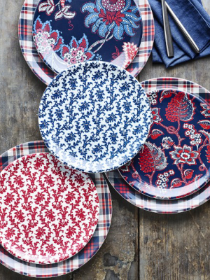 Newport Plaid Outdoor Melamine Dinner Plates, Set Of 4