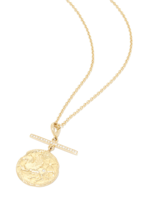 Pegasus Coin With Diamond Bar Necklace