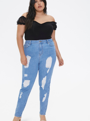 Plus Size Distressed Mom Jeans