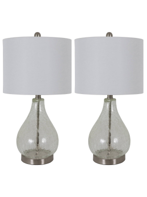 22.5" Set Of 2 Crackled Teardrop Table Lamp Clear - Decor Therapy