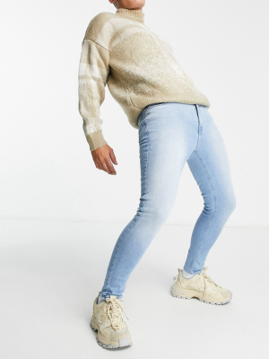 Asos Design Super Skinny Ankle Grazer Jeans In Light Wash Blue