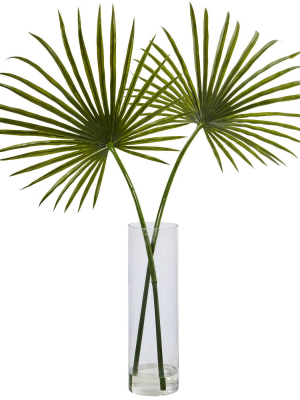 49" X 40" Artificial Fan Palm Arrangement In Glass Vase - Nearly Natural