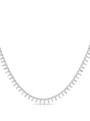 14kt White Gold Baguette Diamond Queen Necklace