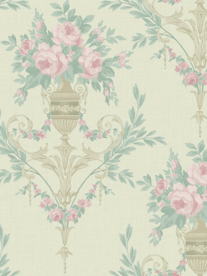 Rose Urn Wallpaper In Cream And Pink From The Watercolor Florals Collection By Mayflower Wallpaper