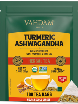 Turmeric Ashwagandha Herbal Tea Tisane, 100 Count