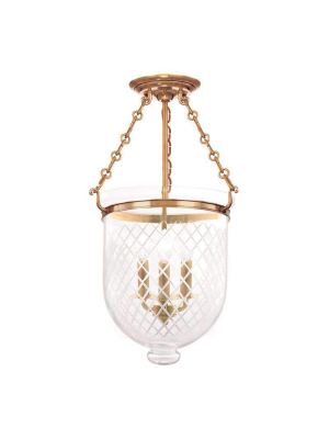 Hampton 3 Light Semi Flush Aged Brass