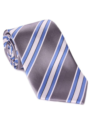 Silver Satin With Light Blue Bar Stripe Tie