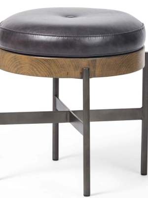 Edwyn Small Leather Ottoman, Sonoma Black