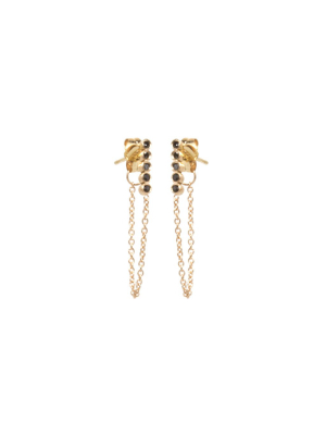 14k Tiny Black Diamond Bezel Bar Chain Earrings