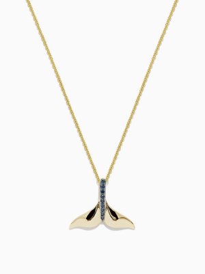 Effy Seaside 14k Yellow Gold Blue Diamond Whale's Tail Pendant, 0.05 Tcw