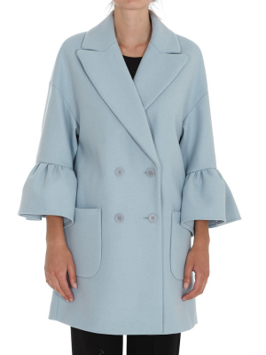 Redvalentino Ruffled Sleeve Double-breasted Coat