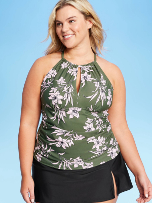 Women's Plus Size High Neck Tankini Top - Kona Sol™ Dark Green