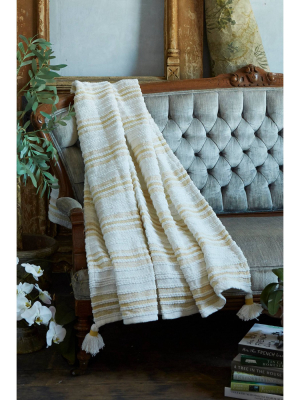 50"x60" Woven Striped Throw Blanket With Corner Tassels Yellow - Patina Vie