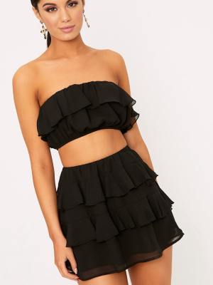 Poppey Black Ruffle Bardot Crop Top