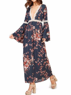 Floral Bell Sleeve Maxi Dress