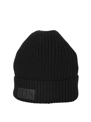 Valentino Vltn Logo Patch Beanie