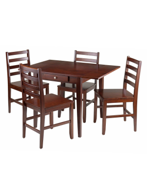 5 Piece Hamilton Set Drop Leaf Table With Ladder Back Chairs Wood/walnut- Winsome