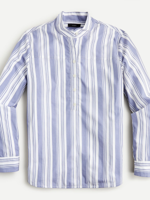 Band-collar Cotton Poplin Tunic In Mixed Stripe