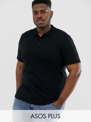 Asos Design Plus Organic Jersey Polo In Black