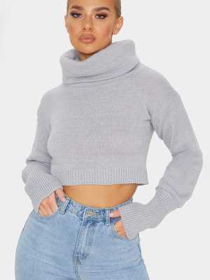 Grey Roll Neck Cropped Sweater