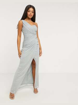 Lipsy X Abbey Clancy Glitter One-shoulder Maxi Dress In Blue