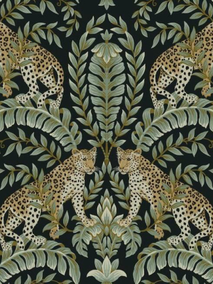 Jungle Leopard Wallpaper In Black And Green From The Ronald Redding 24 Karat Collection By York Wallcoverings