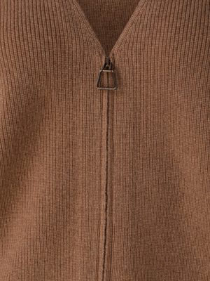 Cashmere Zip V-neck Knit Cardigan