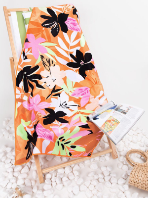 Tiki Bar Floral And Leafy Beach Blanket