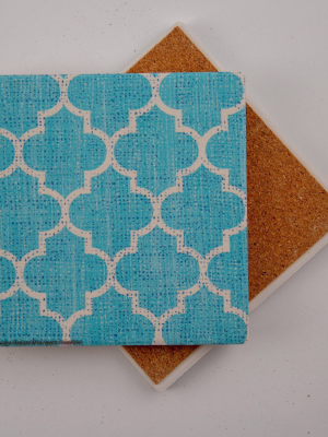 Thirstystone Blue Lattice & Island Ikat 4 Piece Occasions Coaster Set