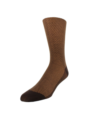 Men's Bird's Eye Patterned Graphic Dress Socks- Brown