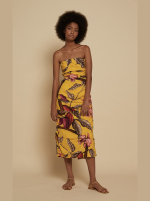 Mixed Emotions Printed Cotton Strapless Midi Dress