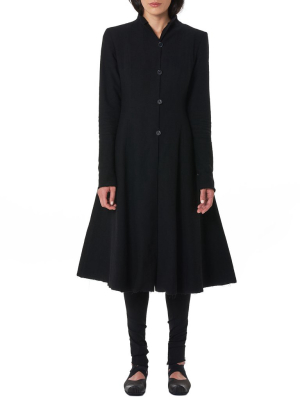 Wool-linen Collarless Coat (cw102-wlc-black)