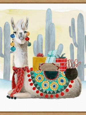 16" X 16" Boho Christmas I Llama Cactus By Grace Popp Framed Canvas Wall Art - Amanti Art
