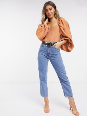 Asos Design Volume Sleeve Textured Body In Tan